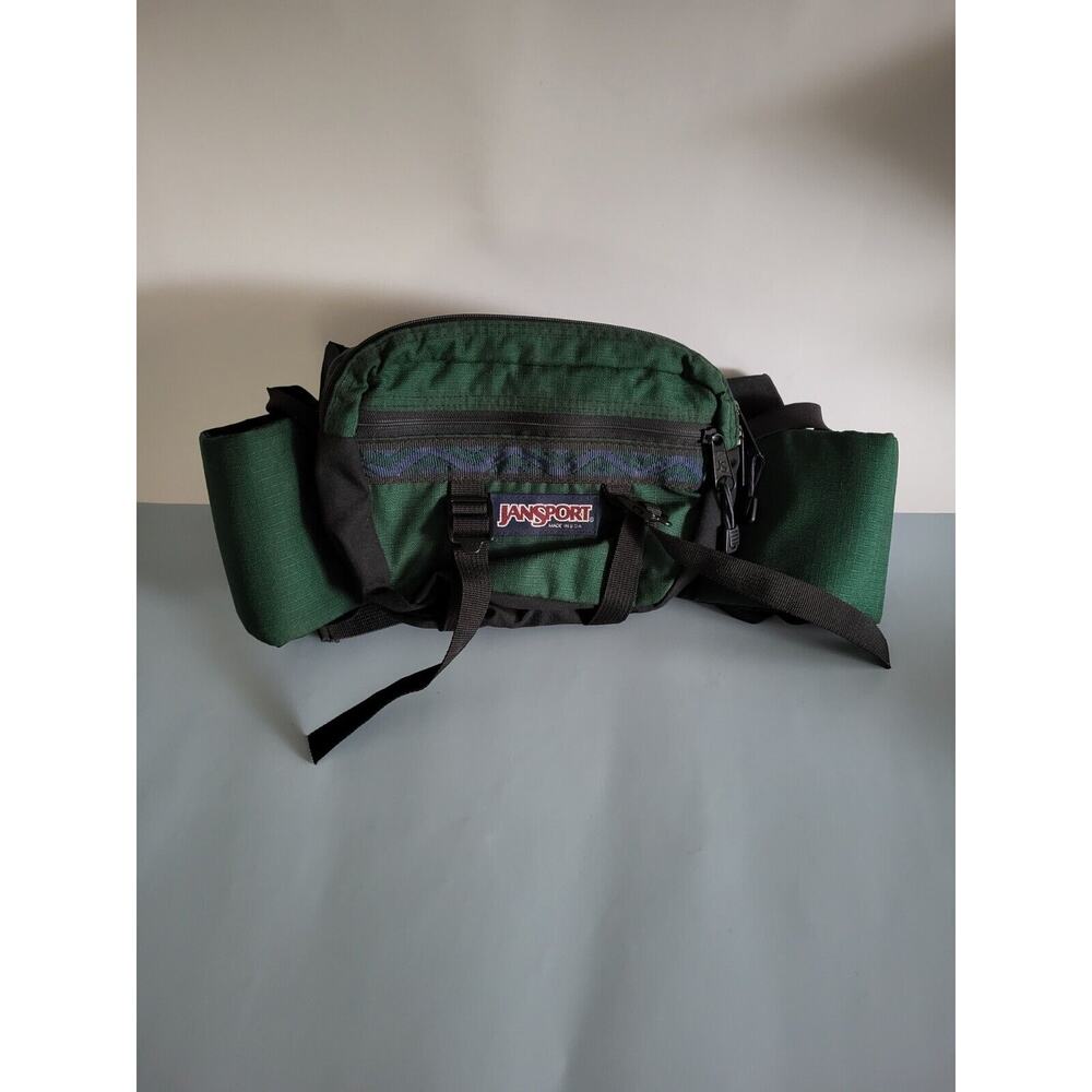 Jansport Fanny Pack Green Waist Hiking Bag With 2 Bottle Holders 2 Compartments